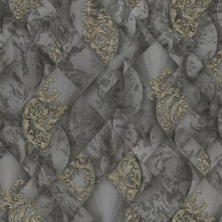 Обои Zambaiti Parati Magnifica M31926 Винил на флизелине (1,06*10,05) Серый/Черный/Золото, Дамаск/Ромб