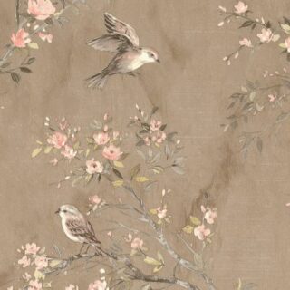 Обои Euro Decor Giardini Colibri 33730 Винил на флизелине (1,06*10,05) Коричневый, Цветы/Птицы