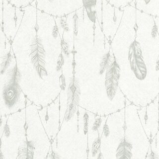 Обои AS Creation Boho Love 36465-1 Винил на флизелине (0,53*10,05) Белый/Серый, Абстракция/Перья