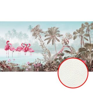 Фреска Ortograf Paradise 32236 Фактура флок FLK Флизелин (5*2,7) Голубой/Розовый/Зеленый, Деревья/Птицы