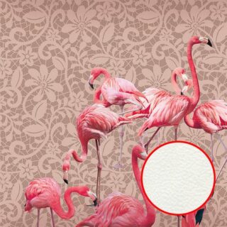 Фреска Ortograf Paradise 32232 Фактура флок FLK Флизелин (2,7*2,7) Бежевый/Розовый, Птицы/Орнамент