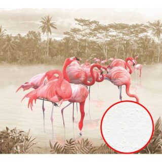 Фреска Ortograf Paradise 32234 Фактура бархат FX Флизелин (3*2,7) Бежевый/Розовый, Деревья/Птицы