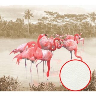 Фреска Ortograf Paradise 32234 Фактура флок FLK Флизелин (3*2,7) Бежевый/Розовый, Деревья/Птицы