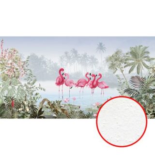 Фреска Ortograf Paradise 32235 Фактура бархат FX Флизелин (5,1*2,7) Голубой/Розовый/Зеленый, Деревья/Птицы