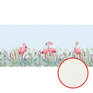 Фреска Ortograf Paradise 32256 Фактура флок FLK Флизелин (6*2,7) Голубой/Розовый/Зеленый, Геометрия/Птицы/Цветы